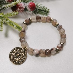 Бранзалетка з Салярным знакам інатуральнымі камянямі (агат "Вены цмока", гематыт)