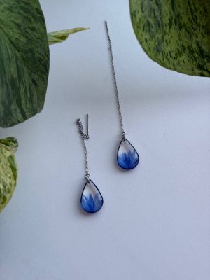 Завушніцы-працяжкі з сапраўднымі кветкамі (валошка)